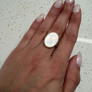 Oval Mother of Pearl Statement Ring Gold Tone